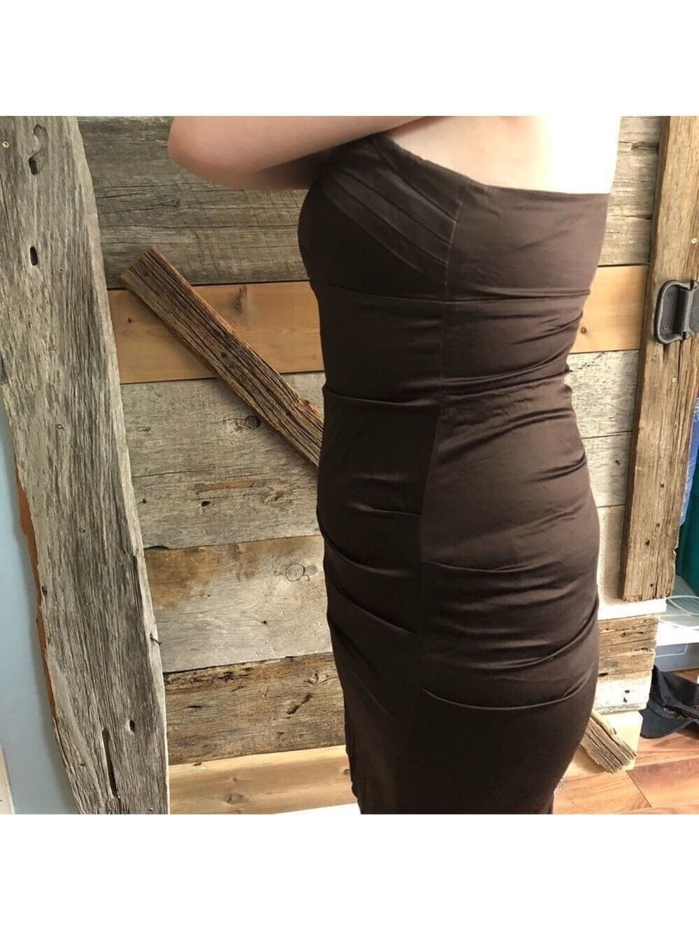 Le Chateau Size Small Brown Formal One Shoulder Dress - Picture 6 of 6